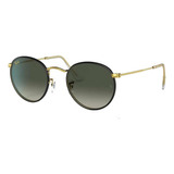 Anteojos De Sol Ray-ban Round Metal Full Color Legend Standard Con Marco De Metal Color Polished Black, Lente Grey Degradada, Varilla Gold De Metal - Rb3447jm