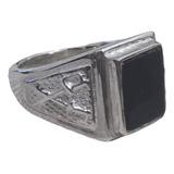 Anillo Espadas Plata 925 Hombre Sello Con Piedra Onix