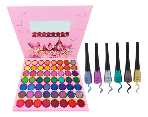 Set Paleta De Sombras Ojos Y Delineadores Colores Metalizado