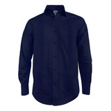 Camisa Guayabera Alforzas Azul Oscuro También Tallas Grandes