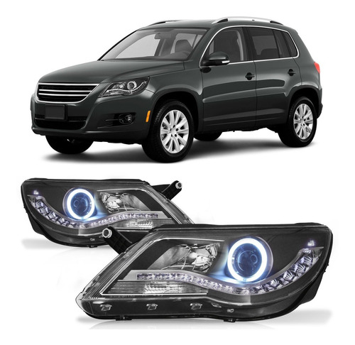 Par Farol Led Drl Tiguan 2011 2010 Black Angel Eyes Projetor