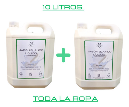 Jabón Blanco Líquido Mv 10l Ropa Neutro Pieles Con Alergias