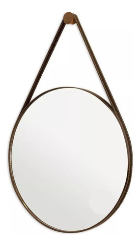 Espelho  Decor Adnet Redondo 80cm Com Alça/moldura Em Couro