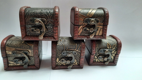 X5 Baúl Cofre Alhajeros Caja Madera Antiguo Pirata Souvenirs
