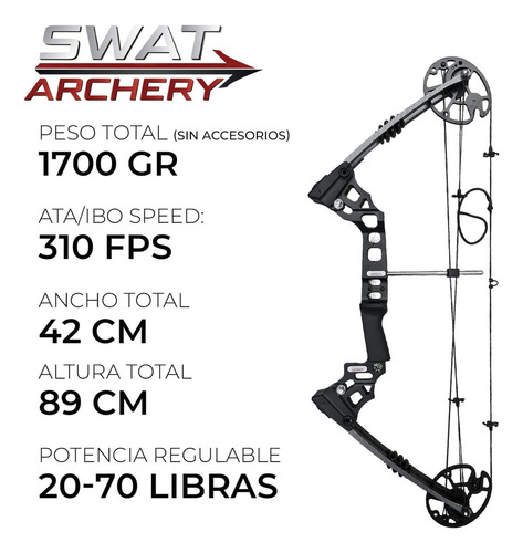 Arco Compuesto Swat Archery M120, 20-70lbs + Mira + Cepillo