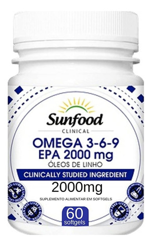 Omega 3-6-9 Epa - Óleos De Linho - 2000mg - 60 Cáps, Sunfood