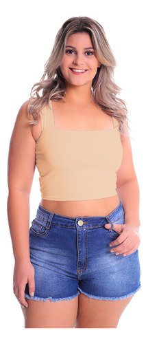 Cropped Faixa Alça Grossa Plus Size Top Blusa Feminina Malha