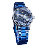 Forsining Retro Steampunk Esqueleto Azul Diamante Real Talla