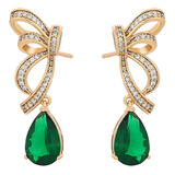 Aretes Mariposa Con Swarovski Esmeralda Colgante Oro 14k Lam