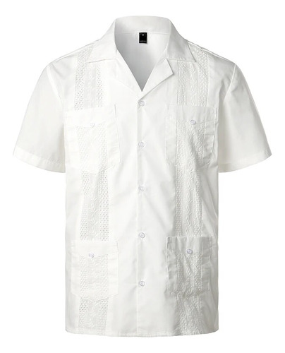 Camisa Estilo Guayabera Cubana De Manga Corta Para Hombre, A