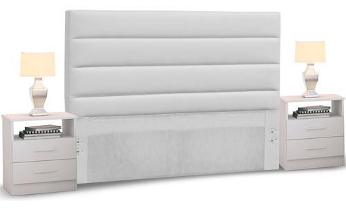 Cabeceira Cama Box Casal King 195cm Greta Corano Branco C/ 2 Criados