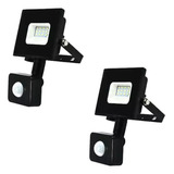 Pack 2 Foco Proyector De Área Smd Street Con Sensor 10w Carcasa Negro Luz Luz Cálida