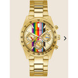 Guess Reloj Gold Tone Gold Análogo Multifunciones Arcoiris Color De La Correa Plateado Color Del Bisel Plateado Color Del Fondo Pride
