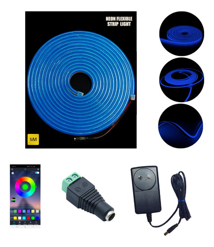 Manguera Tira Luces Neon Led 5mts Kit Bluetooth App + Fuente