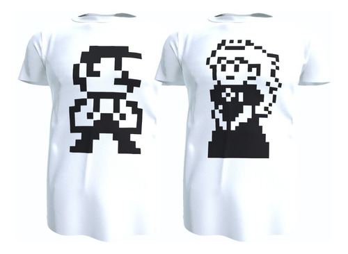 Pack 2 Poleras Parejas, Super Mario Y Peach, 100% Algodon