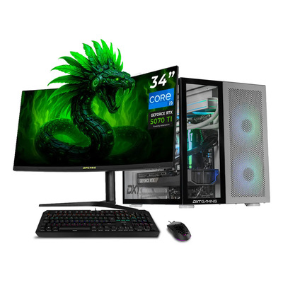 PC Gamer DXTGAMING NVIDIA GeForce RTX 5070 Ti Intel Core i9 32GB DDR5 SSD 2TB Monitor 34 180Hz Sistema Liquido WIFI Silver gaming competitivo y streaming | Meses sin interés