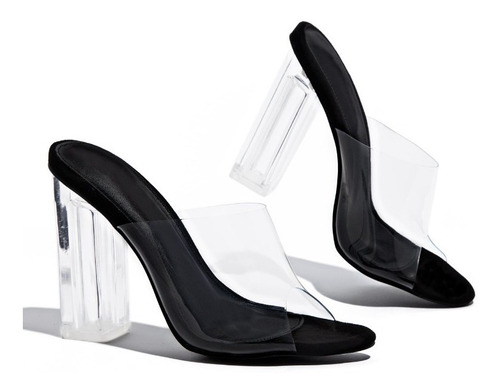 Zapatillas Tacón De Cristal Transparente Para Dama Premium