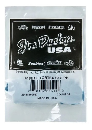  Puas Dunlop Tortex Standard 1.0 Azul 418b1.0 (36 Piezas) Color Azul