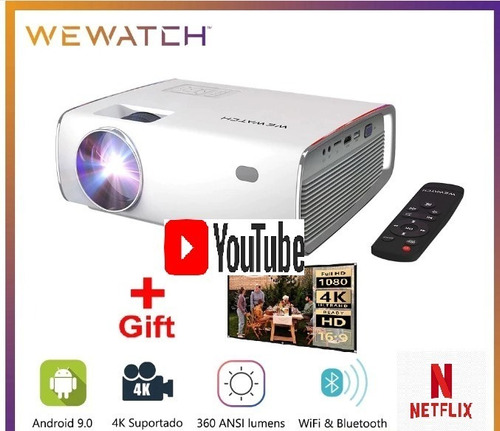 Projetor Wewatch S1 Android, 18000 Lumens Netflix+ Tela 100 