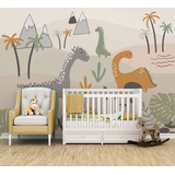 Papel De Parede Dinossauro Floresta Montanha Bebê 4m² Vr637