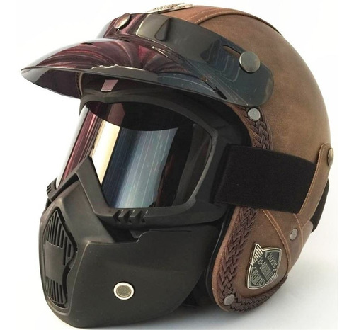 Casco 3/4 Piel Cafe Racer Jet Chopper Harley Roket Vintage