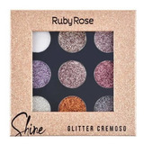 Paleta Shine Glitter Cremoso - 9 Tons Puro Brilho Ruby Rose Cor Da Sombra Dourada