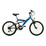 Mountain Bike Infantil Fire Bird Doble Suspensión R20 18v Frenos V-brakes Color Azul Con Pie De Apoyo  