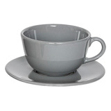 Set X6 Taza De Te 220ml C/plato Unni Grey Ceramica Oxford