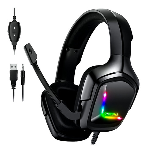 Audífonos Gamer Onikuma K20 Negro Audio Con Luz Led