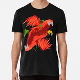 Remera Vector Loro Guacamayo Rojo Sobre Fondo Negro Algodon 