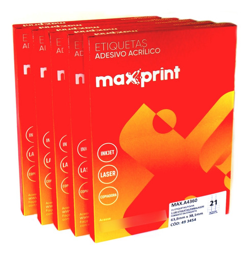 Etiquetas A4360 38,1mm X 63,5mm  Pack Com 5 Caixas Maxprint