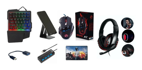 Mobilador Completo Teclado Mouse P/ Celular + Headset Gamer