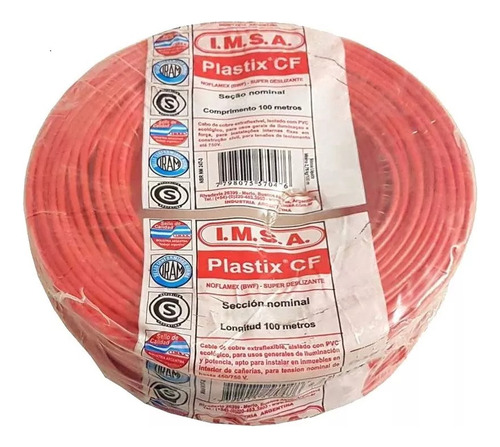Cable Unipolar 1 X 4mm Rojo Plastix Cf | Imsa (rollo 100mts)