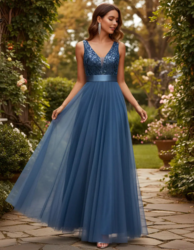 Vestido De Largo Escote V Con Lentejuelas Mujer | Meses sin interés