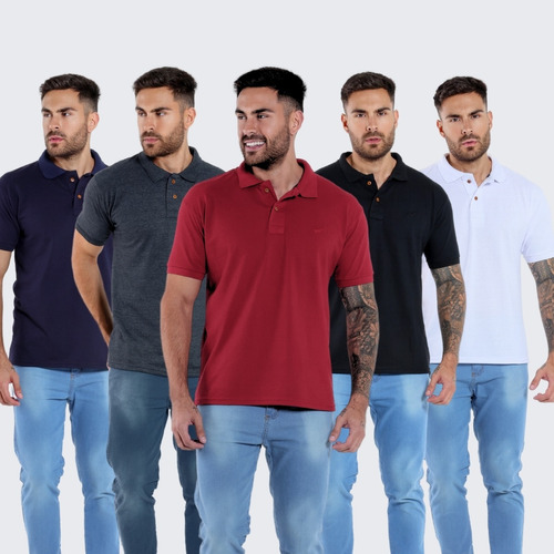 Kit 5 Camisas Gola Polo Masculina Blusa Slim Atacado Piquet