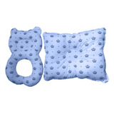 Kit Almofada P/ Bebe Conforto Travesseiro Grande Coroa Azul
