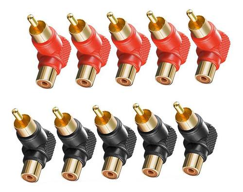 10 Adaptadores De Conector Rca En Ángulo Recto Macho A Hembr