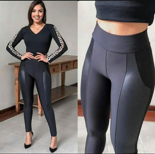 Calça Legging Montaria Suplex Com Listra Brilhosa Em Cirrê