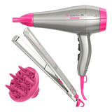 Secador De Cabelo 2200w Profissional Prancha Gama Rosa 440°f