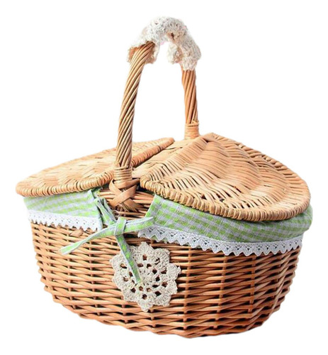 Cesta De Mimbre Para Picnic, Cesta De Pequeño Verde