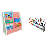 Rack Para Livros Mini Infantil + Porta Lápis De Colorir Kids