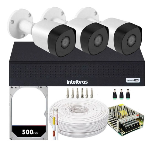 Kit Cftv 3 Câmeras Seguranca 1080p Full Hd Dvr Intelbras 4ch