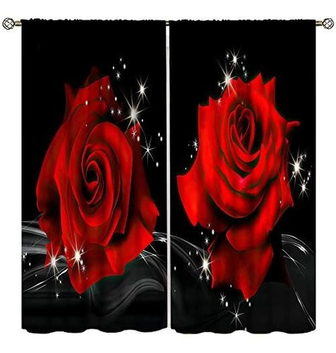 Cortinas De Rosas Rojas, Rosas Románticas 3d Para Dormitorio