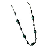 Collar Largo De Ágatas Tonel Verdes Y Hematite 01022