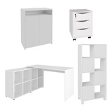 Conjunto Escritório Home Office 4peças Side Branco Mpozenato