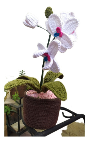 Maceta A Crochet Orquídeas Tejido A Mano 100% Artesanal 