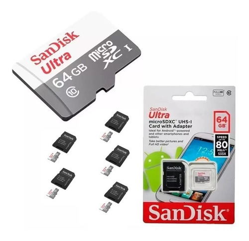 7 Micro Sd 64gb 100mb/s Sandisk Ótima Opção P/ Camêra Espiã