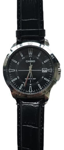 Reloj De Pulsera Casio Relógio Masculino Casio Mtp-v004l-1cudf Prata De Cuerpo Color Agua, Analógico, Para Hombre, Fondo Negro, Con Correa De Cristal Mineral Color Plata, Agujas Color Plata, Dial Plat