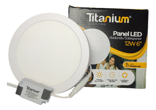 Panel Led Redondo Sobreponer 12w 6500k Luz Blanca - Titanium