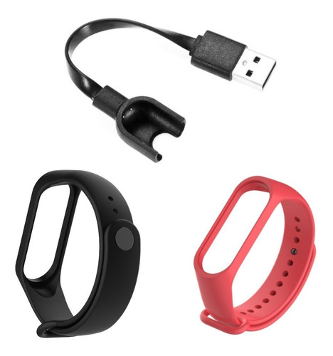 Cabo Carregador Mi Band 3 Usb Kit 2 Pulseiras Silicone Extra